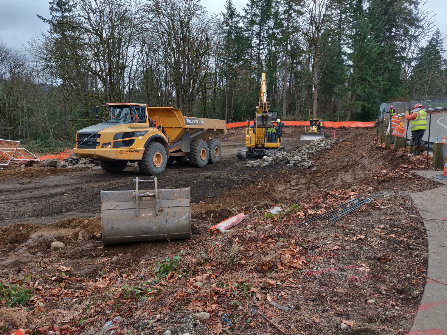 construction equipment  on the shoulder of Issaquah Fall City Road