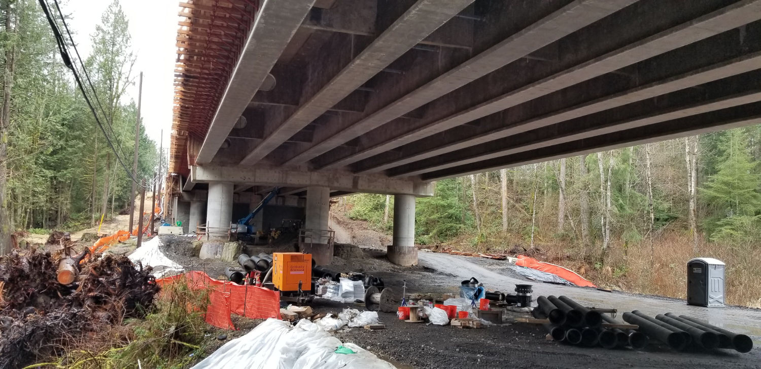 dry utility supplies underneath the bridge at Issaquah Fall City Road